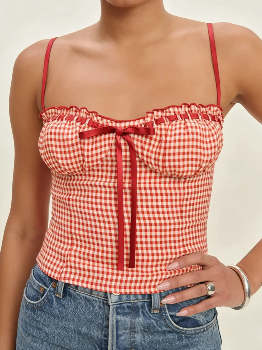 French Style Lace Strap Gingham Camis Tanks Camisole Red Summer Cotton Bow Tie Women Sexy Vocation Y2K Vintage Ladies Tops New
French Style Lace Strap Gingham Camis Tanks Camisole Red Summer Cotton Bow Tie Women Sexy Vocation Y2K Vintage Ladies Tops New