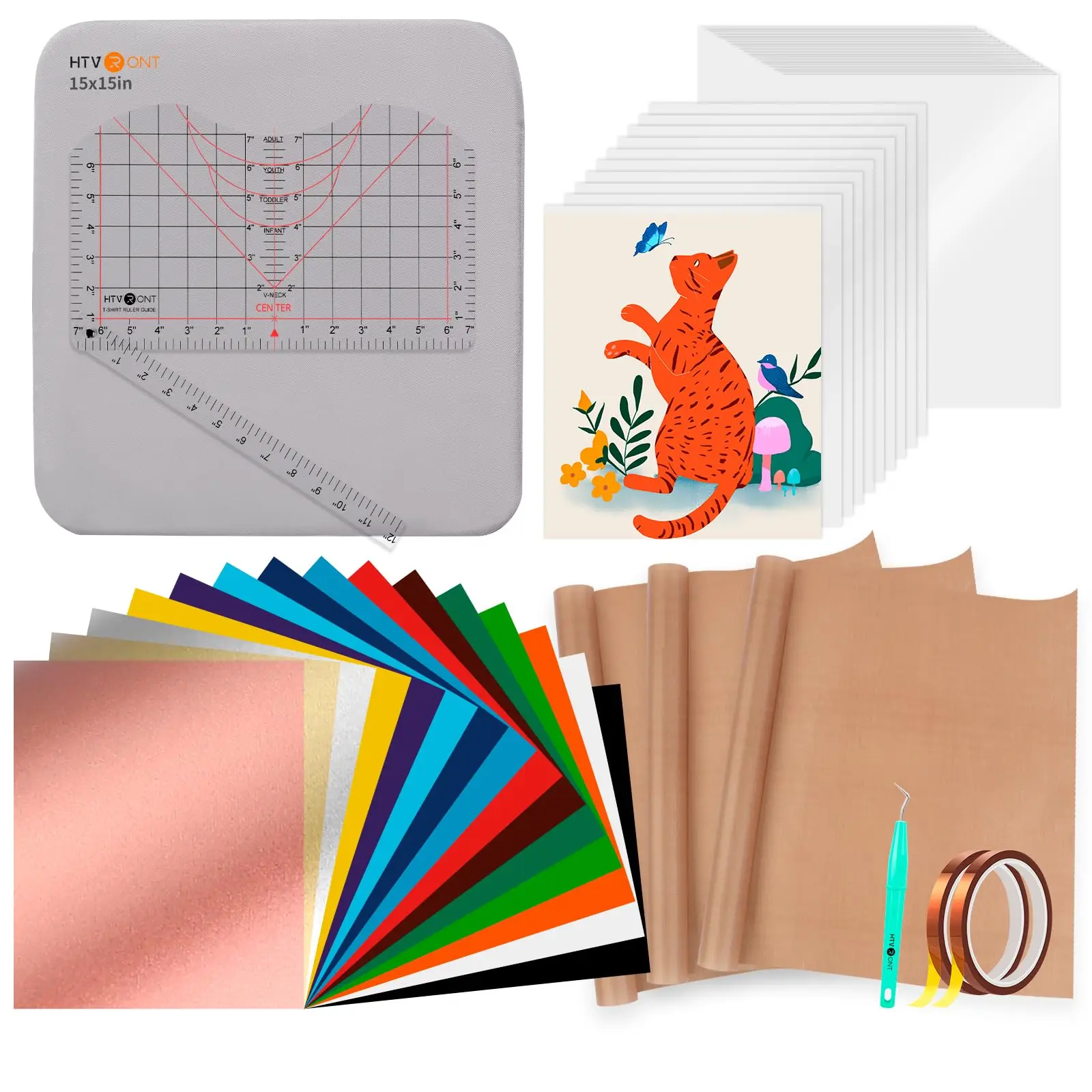HTVRONT Heat Press Accessories - 55 Pack Supplies for 15x15 Machine, T-Shirt Heat Press Starter Kit with Vinyl & Sublimation
HTVRONT Heat Press Accessories - 55 Pack Supplies for 15x15 Machine, T-Shirt Heat Press Starter Kit with Vinyl & Sublimation