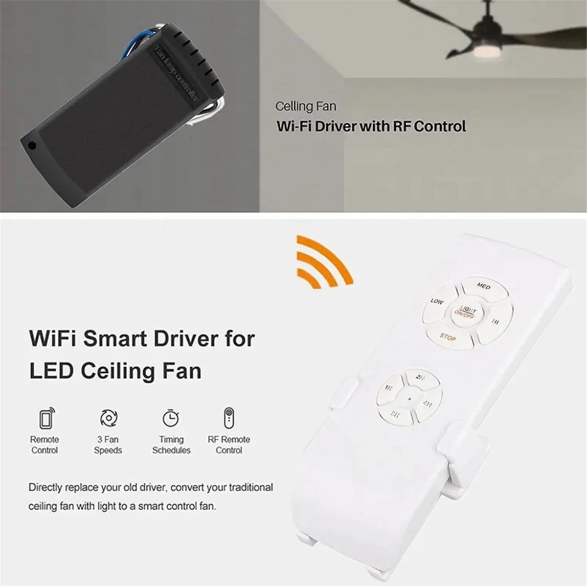WiFi Smart Ceiling Fan Light Remote Control Kit APP Control Smart Home Adjusted Wind Speed Ceiling Fan Receiver
WiFi Smart Ceiling Fan Light Remote Control Kit APP Control Smart Home Adjusted Wind Speed Ceiling Fan Receiver