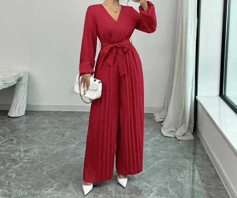 Весенний комбинезон с длинными рукавами и поясом, с завышенной талией, красный в полоску, с широкими штанинами, повседневный и модный комбинезон для женщин
Весенний комбинезон с длинными рукавами и поясом, с завышенной талией, красный в полоску, с широкими штанинами, повседневный и модный комбинезон для женщин