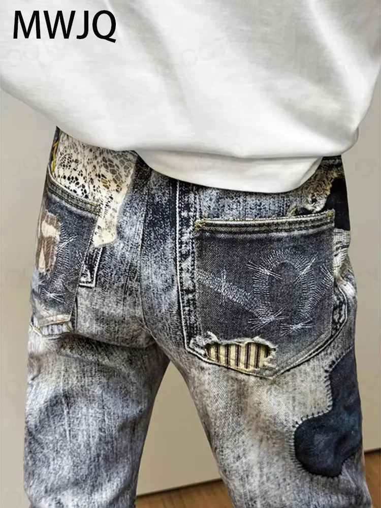 MWJQ 3D Printed Irregular Fake Hole Design Jeans Men's New High Street Niche Tie Dye Hiphop Heavy Straight Pants Tide 010353 
MWJQ 3D Printed Irregular Fake Hole Design Jeans Men's New High Street Niche Tie Dye Hiphop Heavy Straight Pants Tide 010353