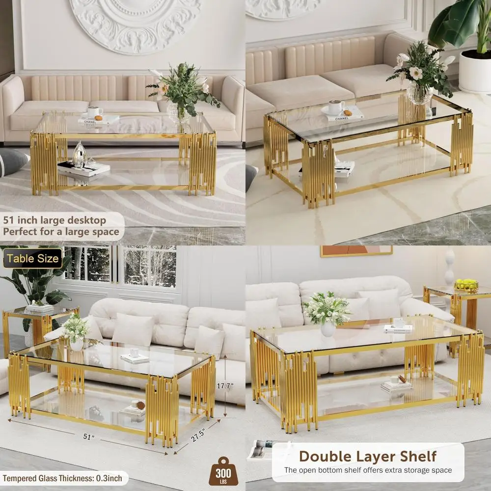 Luxury Living Room Coffee Table with Gold Stainless Steel Legs and 51 Large Tempered Glass Top
Luxury Living Room Coffee Table with Gold Stainless Steel Legs and 51 Large Tempered Glass Top