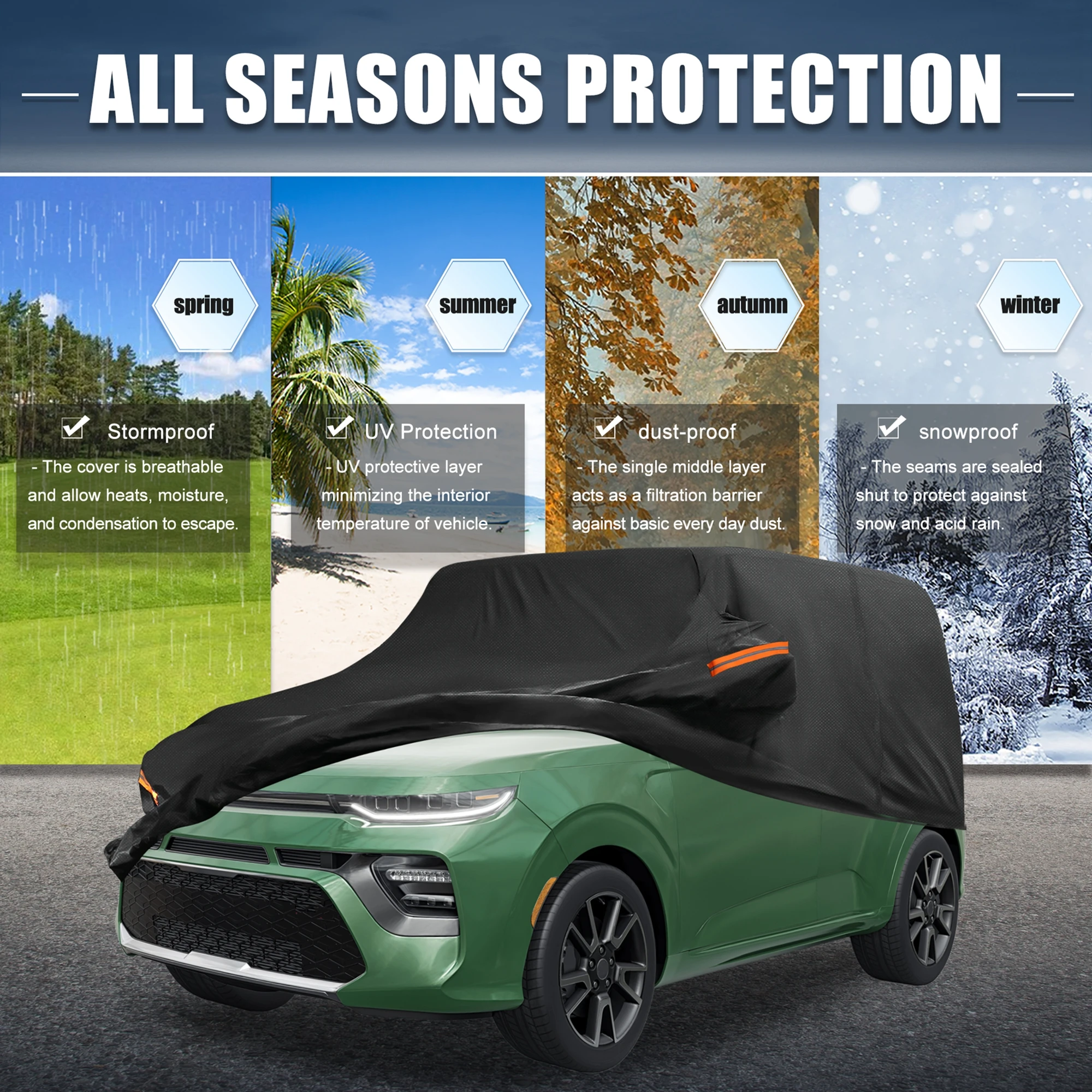 Uxcell Waterproof 210D-Pu Oxford Car Cover for Kia Soul 2009-2024 with Zipper Black
Uxcell Waterproof 210D-Pu Oxford Car Cover for Kia Soul 2009-2024 with Zipper Black