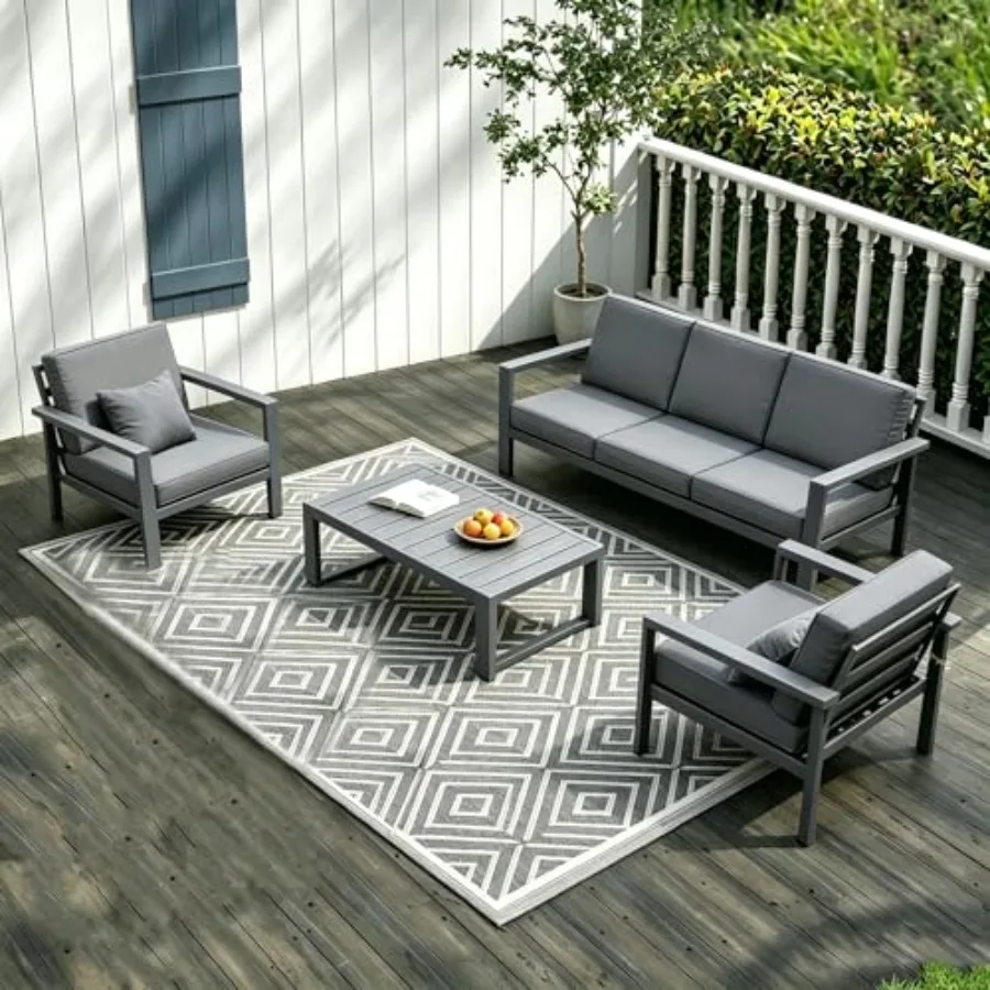 Outdoor aluminum patio conversation set: 4-piece oversized metal sectional sofa with cushions and coffee table, all-weather gra
Outdoor aluminum patio conversation set: 4-piece oversized metal sectional sofa with cushions and coffee table, all-weather gra