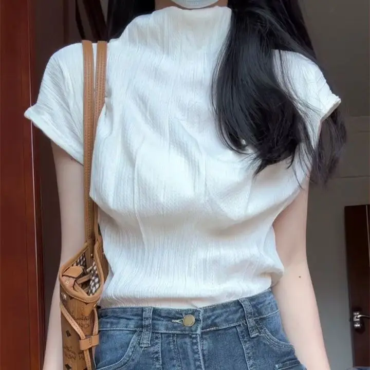 2023 Fashion New Solid Color Retro Slim High Neck Sleeve Organ Pleated Short Sleeve Slim Fit Top T-shirt
2023 Fashion New Solid Color Retro Slim High Neck Sleeve Organ Pleated Short Sleeve Slim Fit Top T-shirt
