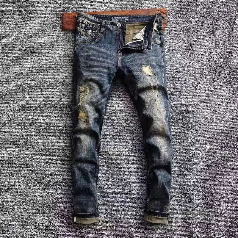 Fashion Designer Men Jeans Retro Black Blue Slim Ripped Jeans Men Stretch Trousers Embroidery Patched Vintage Casual Denim Pants
Fashion Designer Men Jeans Retro Black Blue Slim Ripped Jeans Men Stretch Trousers Embroidery Patched Vintage Casual Denim Pants