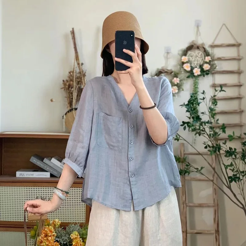 Loose Women's irt Coat V-Ne Faionable Personali Spring Summer New Sle Large Size Seven-Quarter Sve Top
Loose Women's irt Coat V-Ne Faionable Personali Spring Summer New Sle Large Size Seven-Quarter Sve Top