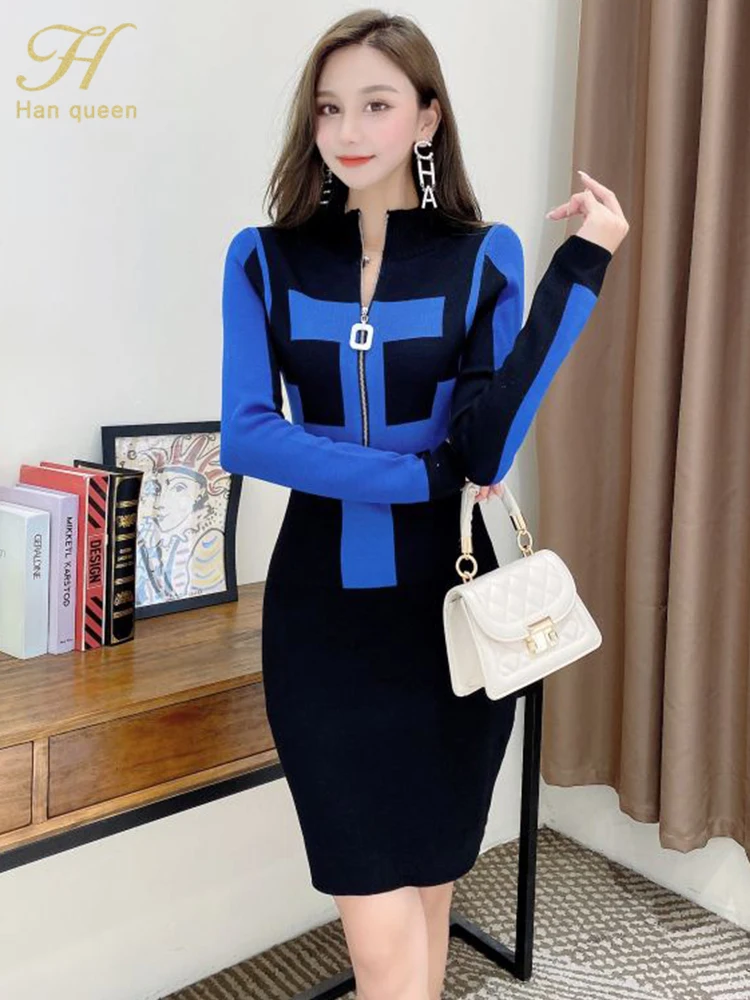 H Han Queen Winter Zipper Pattern Pullover Sweater Pencil Dress Sexy Women Knitted Sheath Bodycon Dresses Chic Simple Vestidos
H Han Queen Winter Zipper Pattern Pullover Sweater Pencil Dress Sexy Women Knitted Sheath Bodycon Dresses Chic Simple Vestidos
