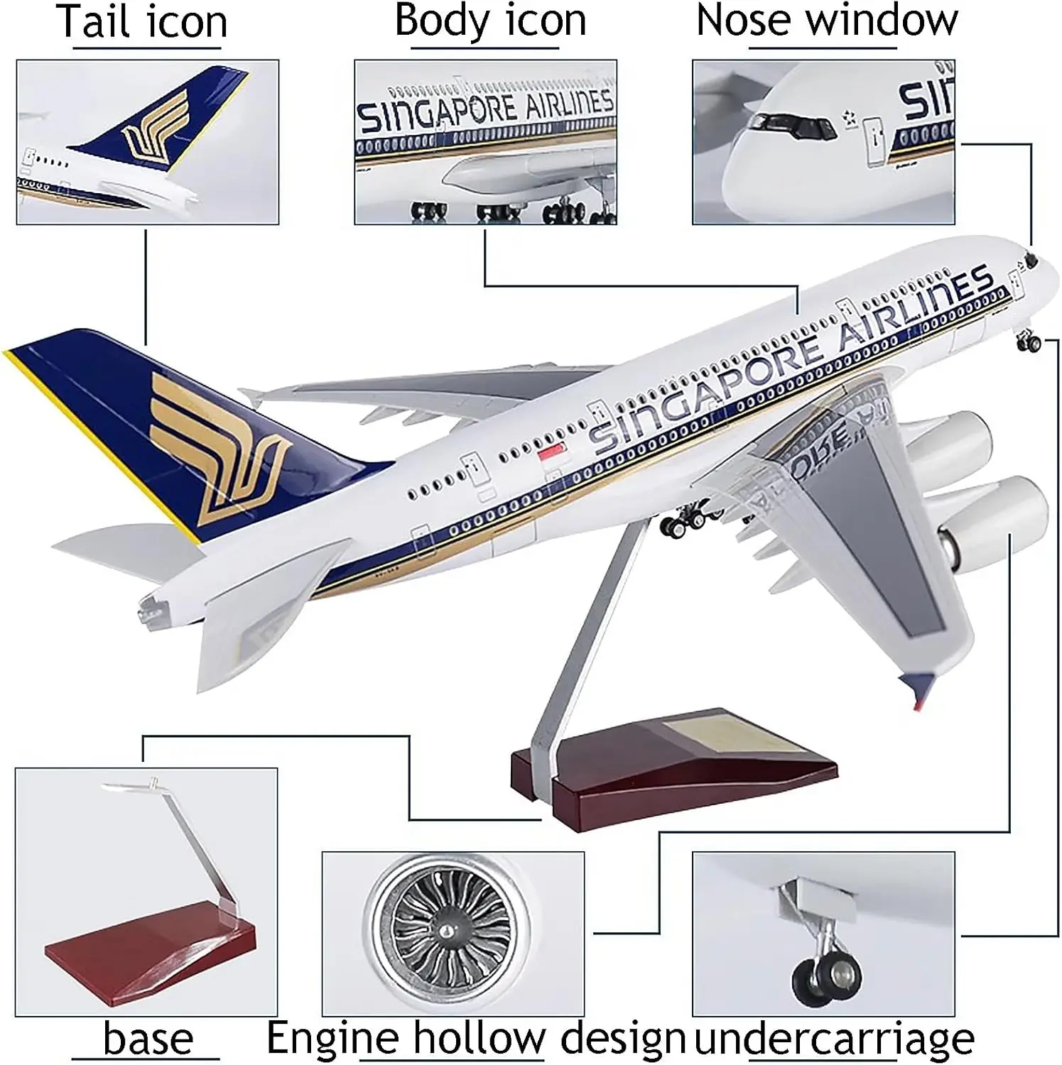 Airplane Model 47CM Singapore Airbus 380 Plane Model Kits with LED Light(Touch or Sound Control) for Decoration or Gift Model
Airplane Model 47CM Singapore Airbus 380 Plane Model Kits with LED Light(Touch or Sound Control) for Decoration or Gift Model