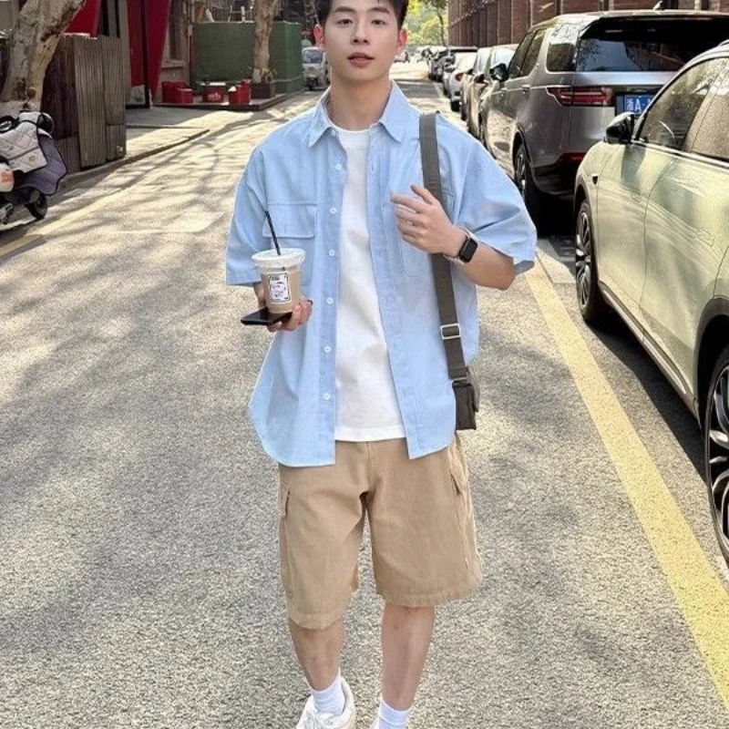 Men's 2-Piece Cotton Outfit: Short Sleeve Shirt + T-Shirt + Cargo Shorts Summer Casual Set
Men's 2-Piece Cotton Outfit: Short Sleeve Shirt + T-Shirt + Cargo Shorts Summer Casual Set