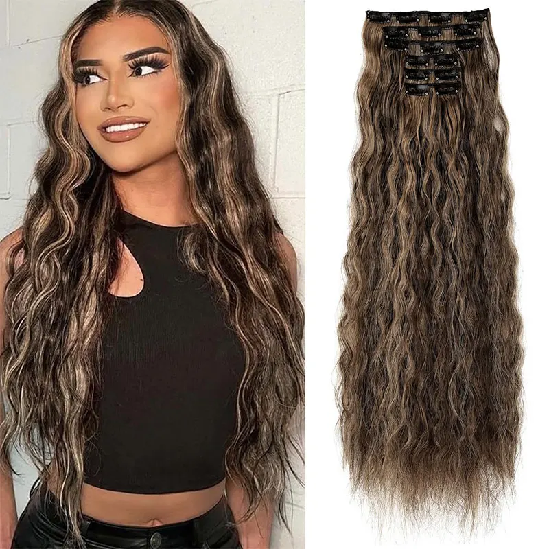 6-piece Synthetic Corn Perm Long Curly Hair 20inch 6-piece wavy curly Highlights Hair extensions For Women Day Use
6-piece Synthetic Corn Perm Long Curly Hair 20inch 6-piece wavy curly Highlights Hair extensions For Women Day Use