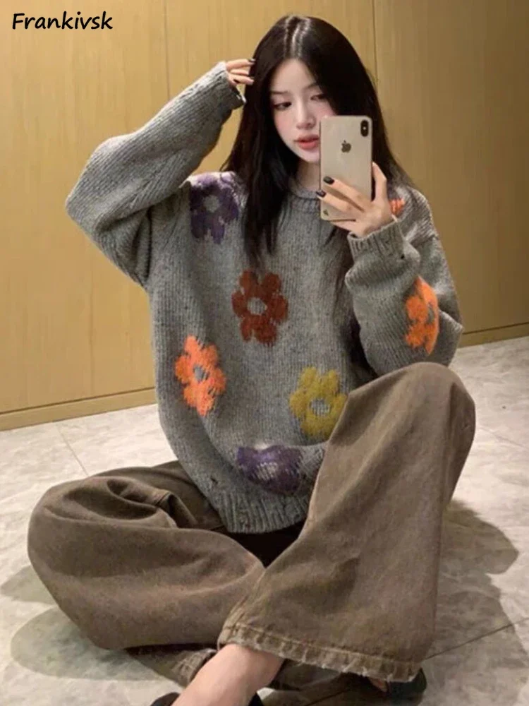 Свитера с цветочным принтом, женские с напуском, универсальные, в корейском стиле, с длинным рукавом, уличная мода, эстетические, популярные, вязаные, осенние, простые
Свитера с цветочным принтом, женские с напуском, универсальные, в корейском стиле, с длинным рукавом, уличная мода, эстетические, популярные, вязаные, осенние, простые