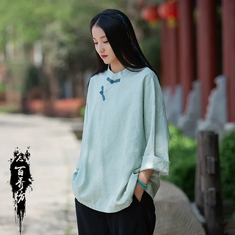 Retro loose large size color matching disc button linen top shirt women's T-shirt sand wash fashion casual versatile simple temp
Retro loose large size color matching disc button linen top shirt women's T-shirt sand wash fashion casual versatile simple temp