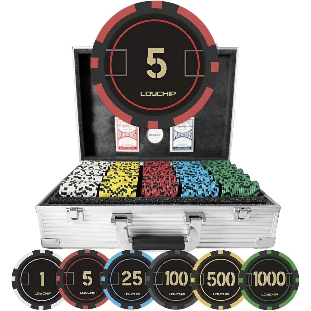 1000 Piece Poker Chip Set with 11.5g Heavyweight Composite Chips and Case or Texas Holdem Blackjack Gambling Tournaments Include
1000 Piece Poker Chip Set with 11.5g Heavyweight Composite Chips and Case or Texas Holdem Blackjack Gambling Tournaments Include