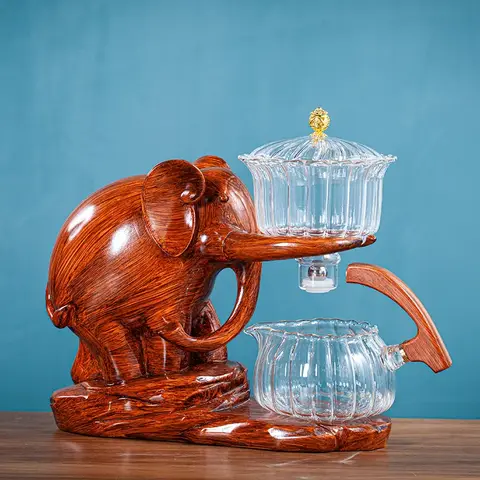 Heat-resistant Glass Teapot With Base Creative Tea Set Elephant Shape Automatic Tea Set Pu'er Oolong Glass Teapot  Set