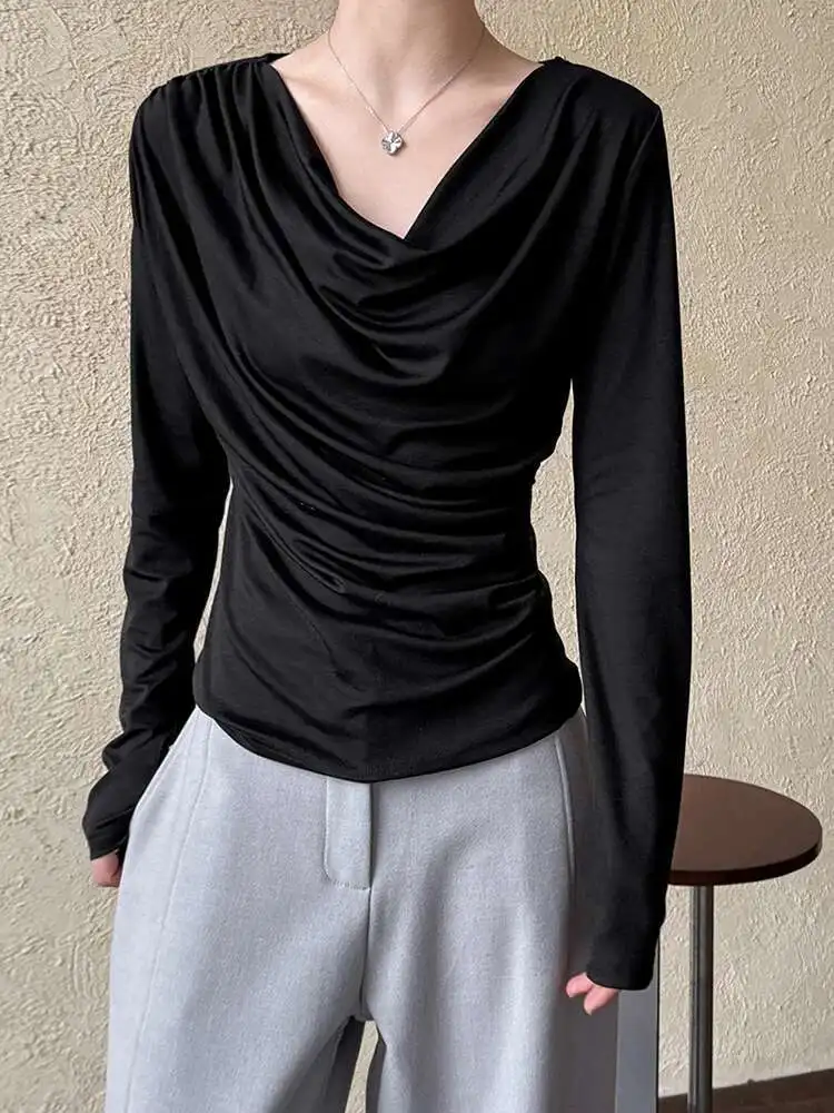 Women White Black Pleated Brief Elegant T-shirt New Round Neck Long Sleeve Fashion Tide Spring Autumn
Women White Black Pleated Brief Elegant T-shirt New Round Neck Long Sleeve Fashion Tide Spring Autumn