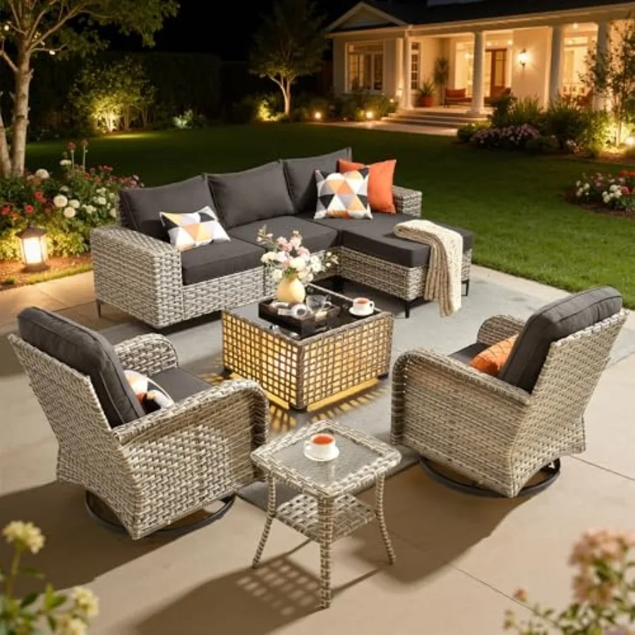 8 Pieces Patio Furniture Set, L Shaped Outdoor Sectional Couch with Swivel Chiars Solar Table, Pe Wicker All Weather Outside Co
8 Pieces Patio Furniture Set, L Shaped Outdoor Sectional Couch with Swivel Chiars Solar Table, Pe Wicker All Weather Outside Co