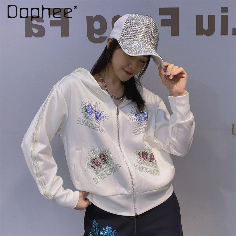 2026 Spring New Short Sweatshirt Jacket for Women Heavy-duty Rhinestone Zipper Cardigan Short Hooded Sports Top Coat Women
2026 Spring New Short Sweatshirt Jacket for Women Heavy-duty Rhinestone Zipper Cardigan Short Hooded Sports Top Coat Women