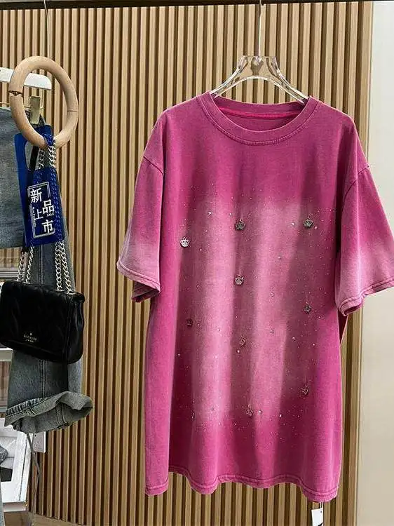 plus Size Women's T-Shirt Heavy Embellishment Short Sleeve Loose Street Style Summer Casual Fashion round Neck Mid-Length
plus Size Women's T-Shirt Heavy Embellishment Short Sleeve Loose Street Style Summer Casual Fashion round Neck Mid-Length
