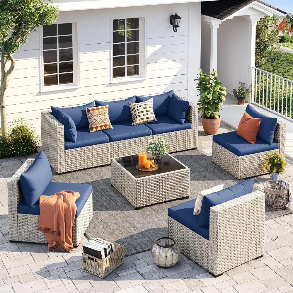 Outdoor Patio Furniture Set, 7-Piece Modular Sectional Sofa with Tea Table, PE Wicker Outdoor Conversation Set for Patio
Outdoor Patio Furniture Set, 7-Piece Modular Sectional Sofa with Tea Table, PE Wicker Outdoor Conversation Set for Patio