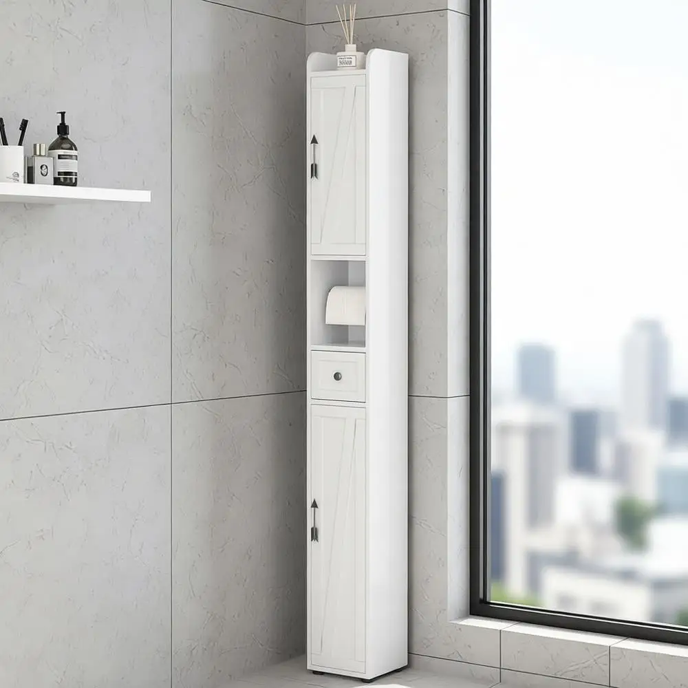 Tall Narrow Storage Cabinet with Adjustable Shelves, Slim Freestanding Bathroom Cabinet with Toilet Paper Holder, 2 Magnetic Doo
Tall Narrow Storage Cabinet with Adjustable Shelves, Slim Freestanding Bathroom Cabinet with Toilet Paper Holder, 2 Magnetic Doo