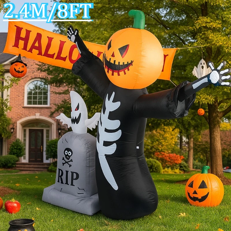 8FT Inflatable Toys Halloween Pumpkin Skeleton Ghost Decorations Built-in LED Lights Outdoor Garden Pathway Decor Blow Up Model
8FT Inflatable Toys Halloween Pumpkin Skeleton Ghost Decorations Built-in LED Lights Outdoor Garden Pathway Decor Blow Up Model