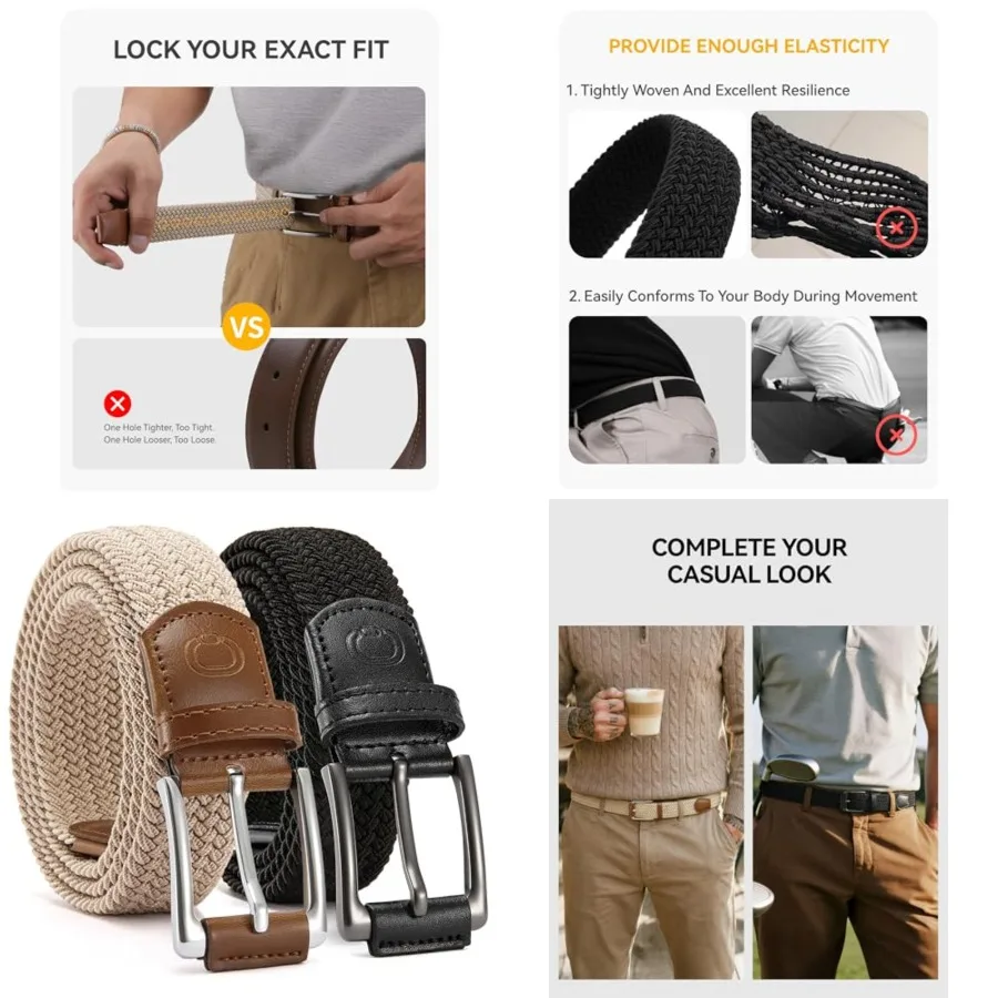 Stretch Belt Men 2 Pack - 1 3/8" Braided Golf Belts For Men - Casual Elastic For Pants and Jeans,30"-34" Waist Adjustable
Stretch Belt Men 2 Pack - 1 3/8" Braided Golf Belts For Men - Casual Elastic For Pants and Jeans,30"-34" Waist Adjustable