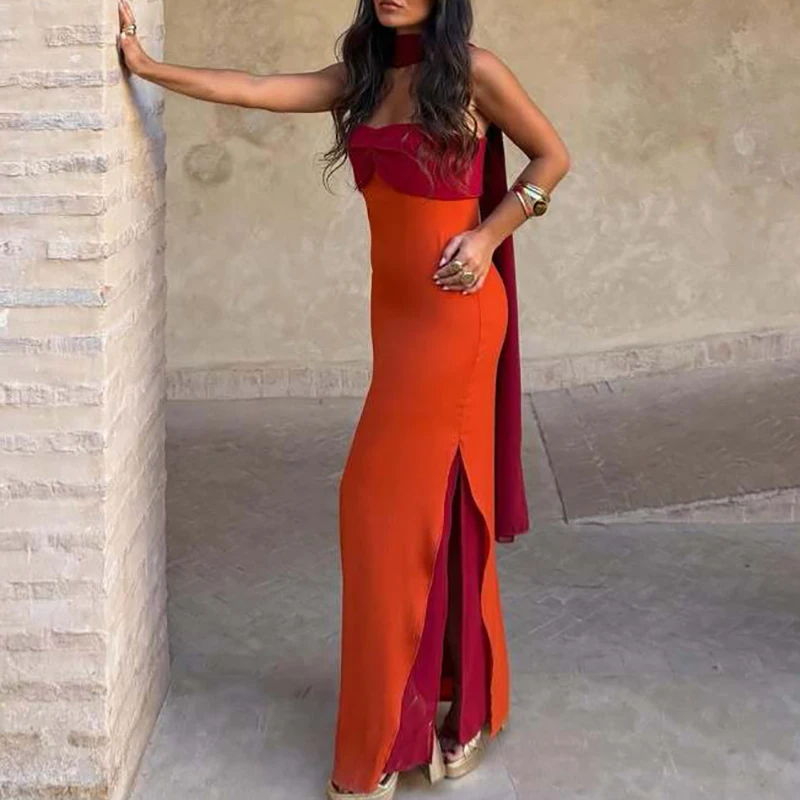 Summer High Waist Slim Vacation Dress Sexy Low-cut Sleeveless Halter Evening Dress Elegant Hollow Out Ribbon Color Blocked Dress
Summer High Waist Slim Vacation Dress Sexy Low-cut Sleeveless Halter Evening Dress Elegant Hollow Out Ribbon Color Blocked Dress