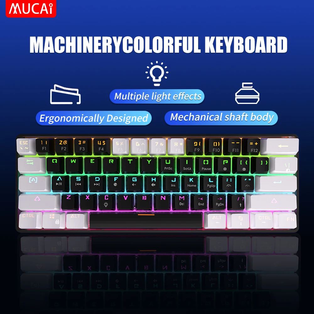 MUCAI MK61 USB Gaming Mechanical Keyboard Red Switch 61 Keys Wired Detachable Cable RGB Backlit Hot Swappable
MUCAI MK61 USB Gaming Mechanical Keyboard Red Switch 61 Keys Wired Detachable Cable RGB Backlit Hot Swappable