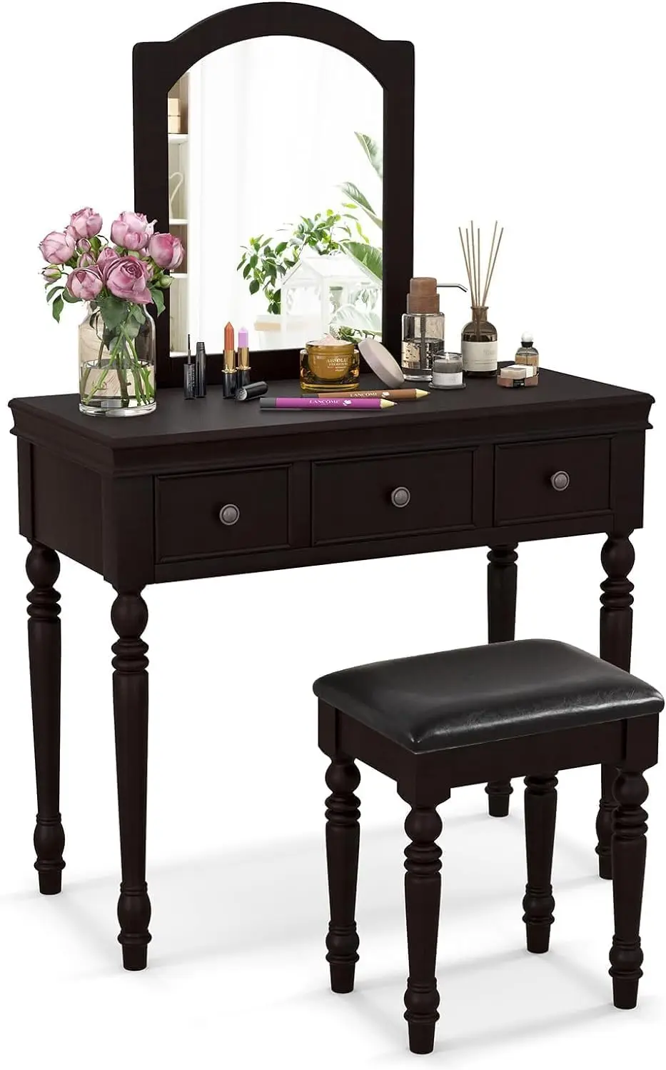 Makeup Vanity Desk with Mirror, Vanity Table Set with Soft Cushioned Stool, Dressing Table with 3 Drawers and Solid Wood Legs, D
Makeup Vanity Desk with Mirror, Vanity Table Set with Soft Cushioned Stool, Dressing Table with 3 Drawers and Solid Wood Legs, D