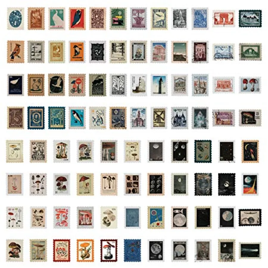 184 Pcs Vintage Fake Postage Stamp Stickers Set, Animals Plant Assorted Designs Stamp Shape Decorative Stickers for Journaling
184 Pcs Vintage Fake Postage Stamp Stickers Set, Animals Plant Assorted Designs Stamp Shape Decorative Stickers for Journaling