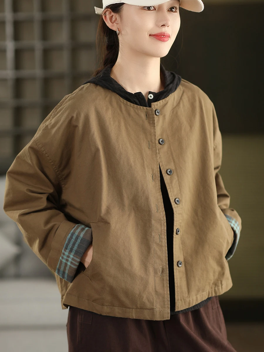 Retro Cotton ort Jaet Women's Sli Autumn Outerwear Crisp Inner Plaid Open Cardigan Coat Fem Faion Outerwear
Retro Cotton ort Jaet Women's Sli Autumn Outerwear Crisp Inner Plaid Open Cardigan Coat Fem Faion Outerwear