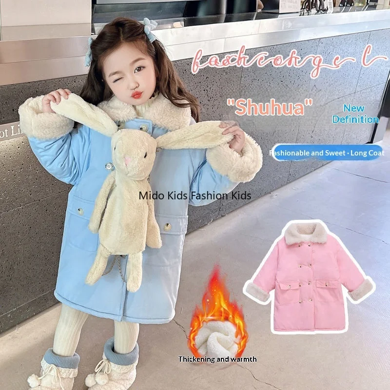 Winter Girls' Fleece-Lined Double-Breasted Cotton Coat New Arrival Little Girls' Korean Style Thickened Warm Winter Outerwear
Winter Girls' Fleece-Lined Double-Breasted Cotton Coat New Arrival Little Girls' Korean Style Thickened Warm Winter Outerwear