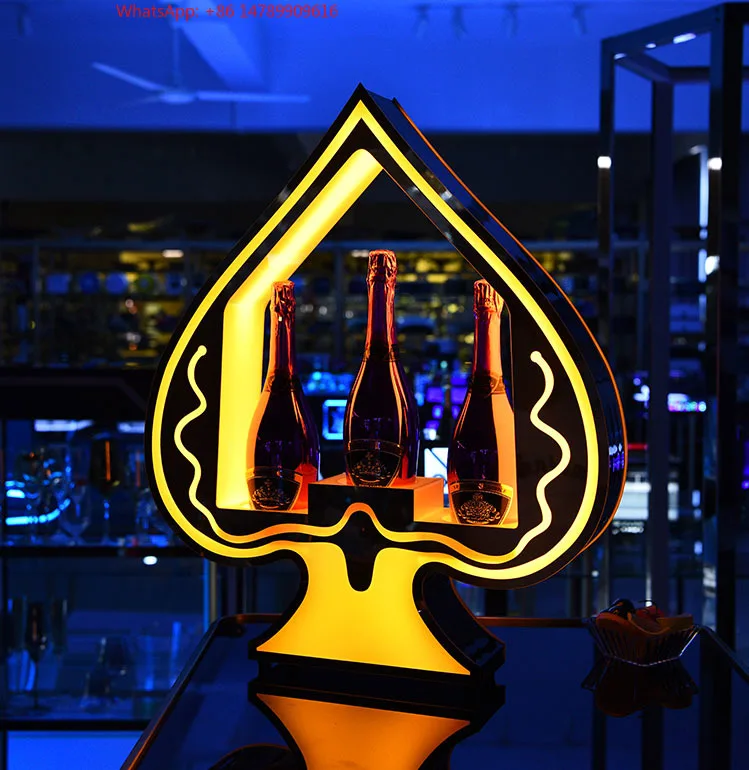 High-End Bespoke LED Bottle Display RackCustom Logo 3 Bottles Ace Of Spade Bottle Presenter LED Balloon Champagne Bottle Present
High-End Bespoke LED Bottle Display RackCustom Logo 3 Bottles Ace Of Spade Bottle Presenter LED Balloon Champagne Bottle Present