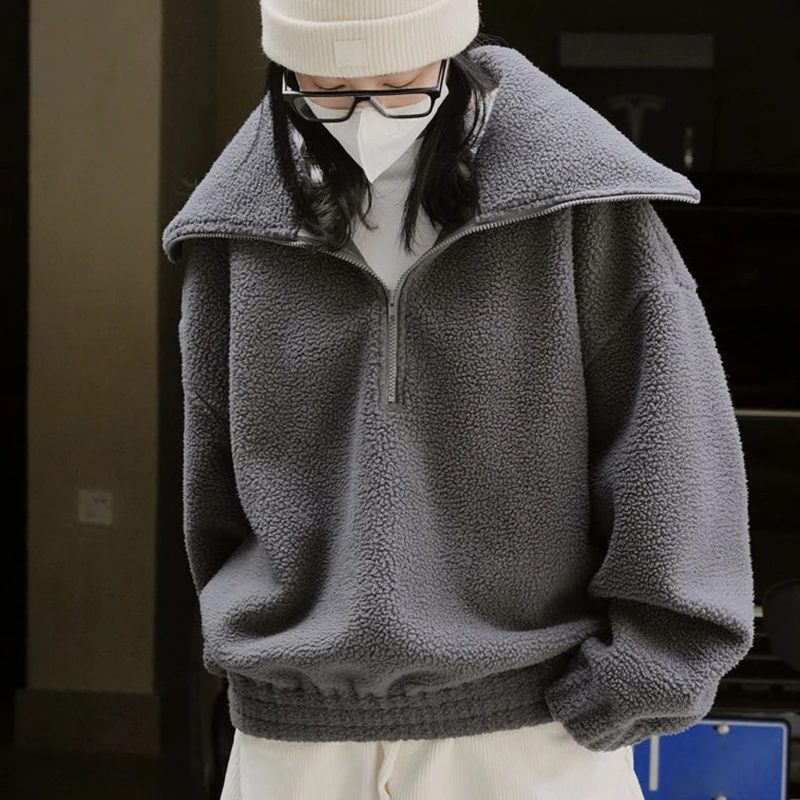 Japanese Pullovers Chic Half Zipper Polar Fleece Sweatshirts Fall Winter Lazy Wind Women Oversize Solid Warm Loose Casual Tops
Japanese Pullovers Chic Half Zipper Polar Fleece Sweatshirts Fall Winter Lazy Wind Women Oversize Solid Warm Loose Casual Tops