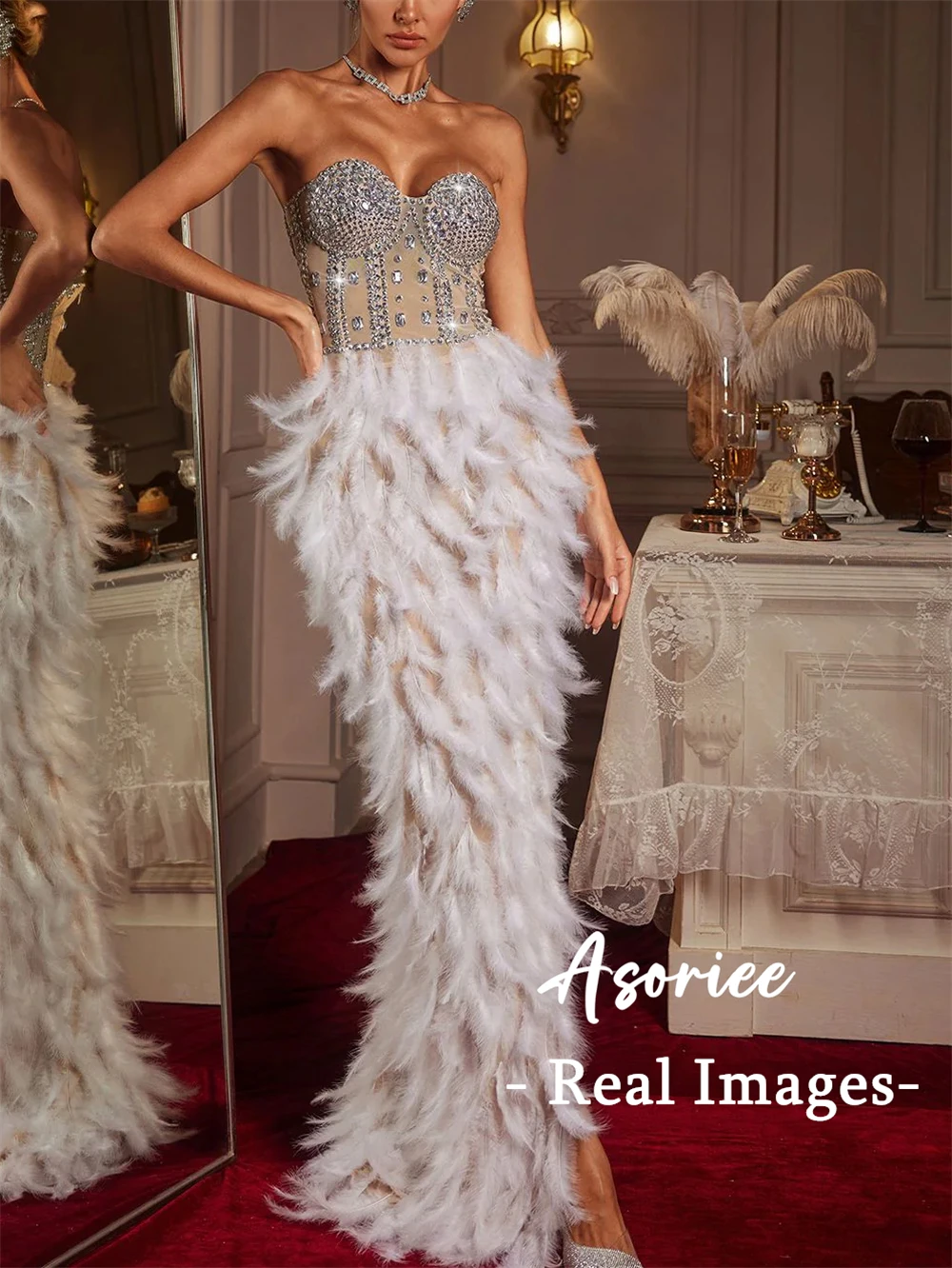 Asoriee - Strapless Rhinestone Feather Maxi Dress with Real Images Luxury Long Formal Dresses Party Pron Wedding Gowns
Asoriee - Strapless Rhinestone Feather Maxi Dress with Real Images Luxury Long Formal Dresses Party Pron Wedding Gowns