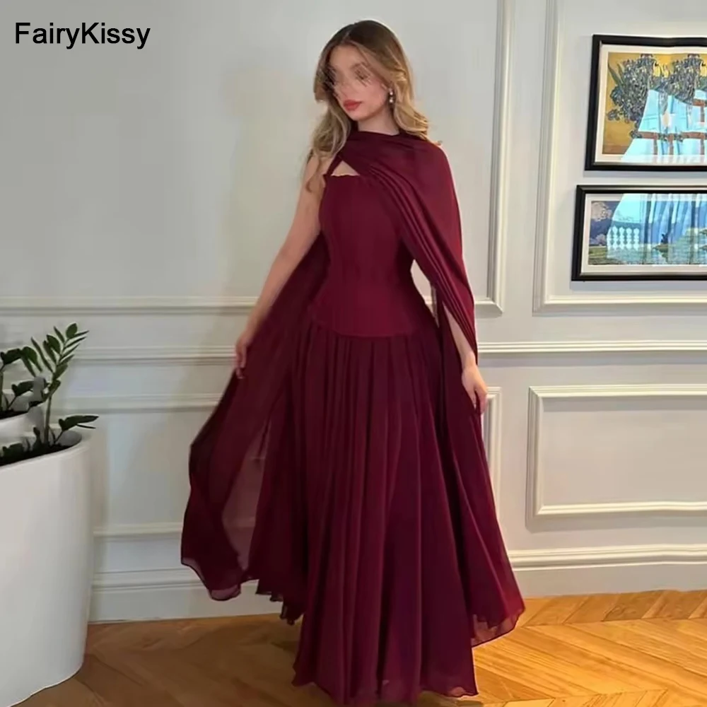 FairyKissy Chic Burgundy Chiffon A-Line Evening Dresses with Scarf Pleated Floor Length Prom Gown Elegant Party Guest Dresses
FairyKissy Chic Burgundy Chiffon A-Line Evening Dresses with Scarf Pleated Floor Length Prom Gown Elegant Party Guest Dresses