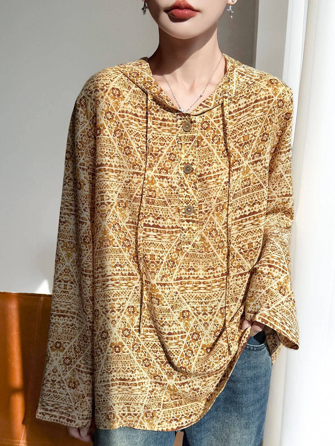 Retro Geometric Print Hooded Long Sleeve T-Shirt Women's Loose Casual Top Ethnic Style Casual Cover up Sun Protection Shirt
Retro Geometric Print Hooded Long Sleeve T-Shirt Women's Loose Casual Top Ethnic Style Casual Cover up Sun Protection Shirt