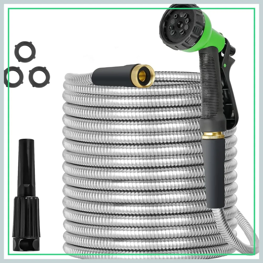 TVKB Metal Garden Hose 150ft Stainless Steel Water Hose Super Tough Flexible Water Pipe with 3/4 inch Brass Fittings and Sprayer Nozzle, Kink & Tangle Free, Rust Proof
TVKB Metal Garden Hose 150ft Stainless Steel Water Hose Super Tough Flexible Water Pipe with 3/4 inch Brass Fittings and Sprayer Nozzle, Kink & Tangle Free, Rust Proof