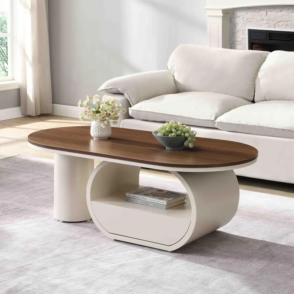Antique White & Brown 47.24 Oval Coffee Table with Storage Drawer and Shelf for Living Room
Antique White & Brown 47.24 Oval Coffee Table with Storage Drawer and Shelf for Living Room