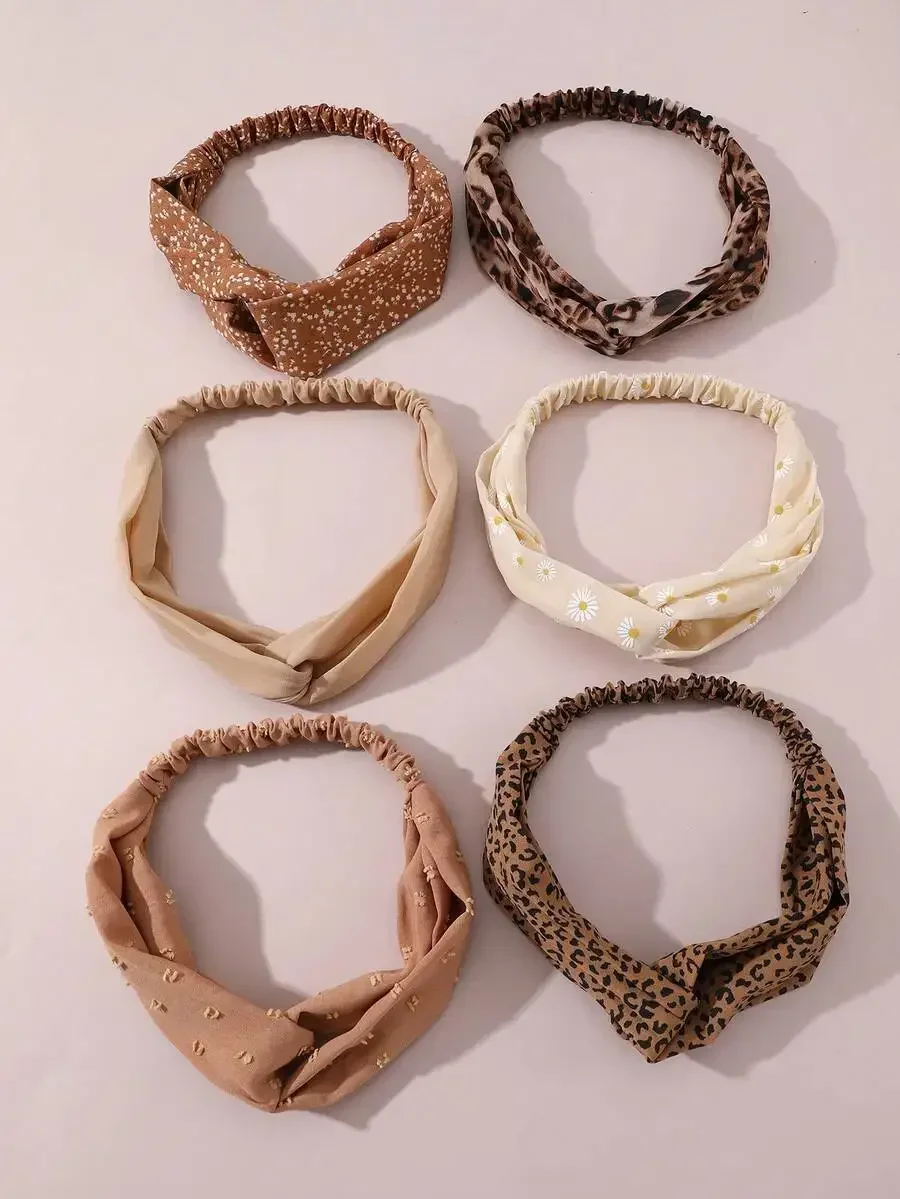 6pcs Womens Criss-Cross Fabric Headbands Set Vintage Brown Leopard Daisy Polka Dot Elastic Hair Bands
6pcs Womens Criss-Cross Fabric Headbands Set Vintage Brown Leopard Daisy Polka Dot Elastic Hair Bands