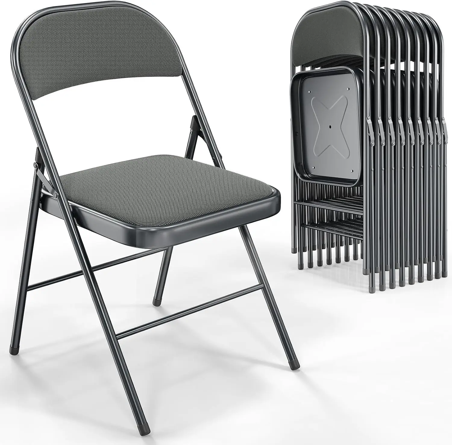 Folding Chairs With Padded Seats, Metal Frame With Fabric Seat & Back, Acity 350 Lbs, Gray, Set Of 10
Folding Chairs With Padded Seats, Metal Frame With Fabric Seat & Back, Acity 350 Lbs, Gray, Set Of 10