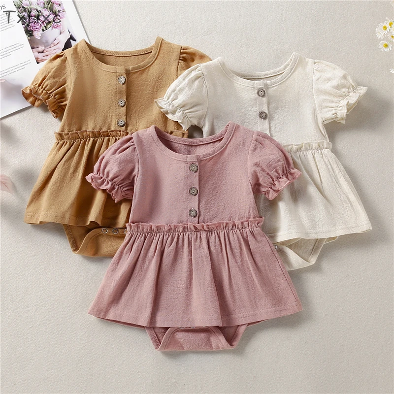 Txlixc Summer Baby Girl Clothes Short Sleeve Romper Solid Color Button Round Neck Patchwork Dress Style Jumpsuit
Txlixc Summer Baby Girl Clothes Short Sleeve Romper Solid Color Button Round Neck Patchwork Dress Style Jumpsuit