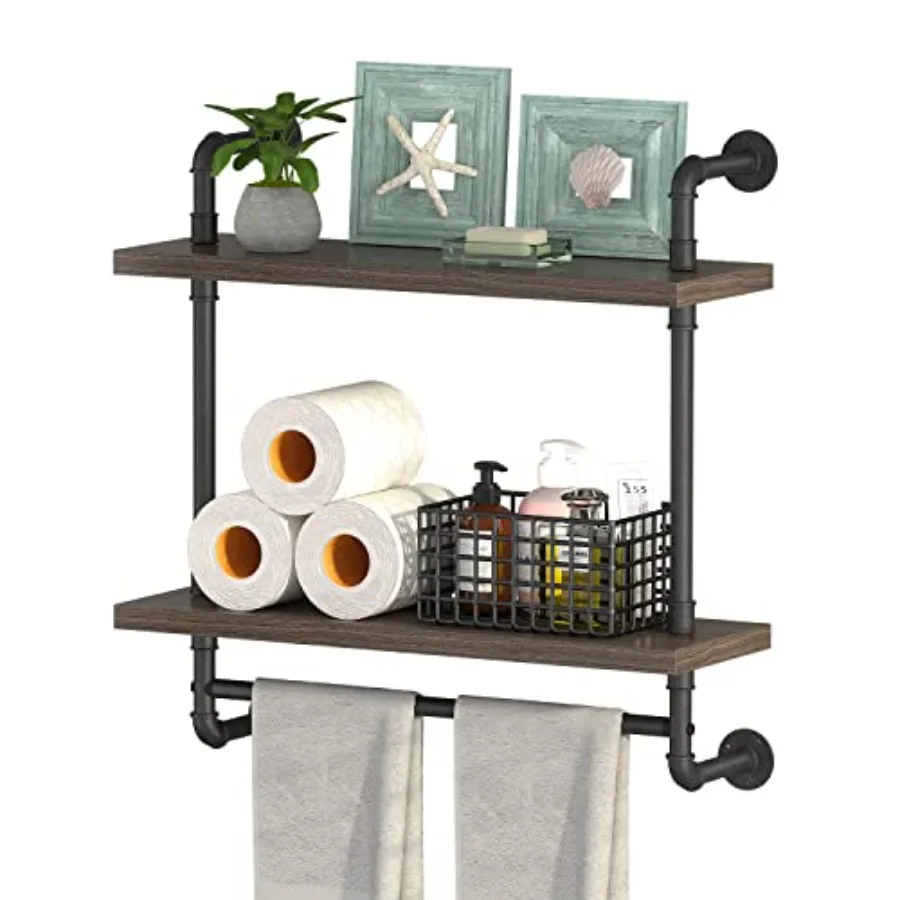 2 Tier Wood Floating Shelves Towel Rack, Industrial Pipe Bathroom Shelves Wall Mounted with Towel bar, Wall Display Storage She
2 Tier Wood Floating Shelves Towel Rack, Industrial Pipe Bathroom Shelves Wall Mounted with Towel bar, Wall Display Storage She