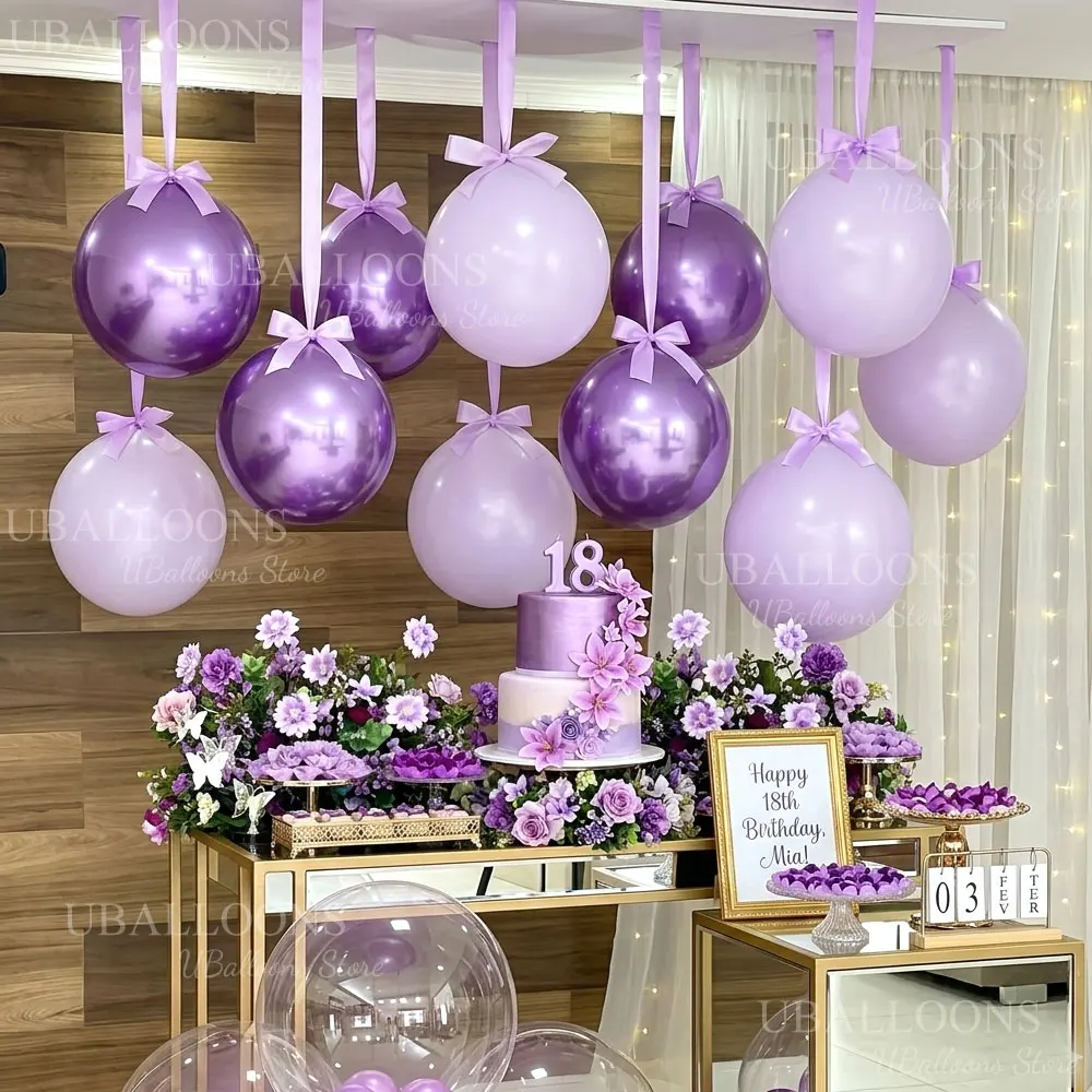 10pcs 18'' Metallic Purple Balloons with Satin Ribbon Hanging Light Purple Balloons for Birthday Wedding Baby Shower Party Decor
10pcs 18'' Metallic Purple Balloons with Satin Ribbon Hanging Light Purple Balloons for Birthday Wedding Baby Shower Party Decor