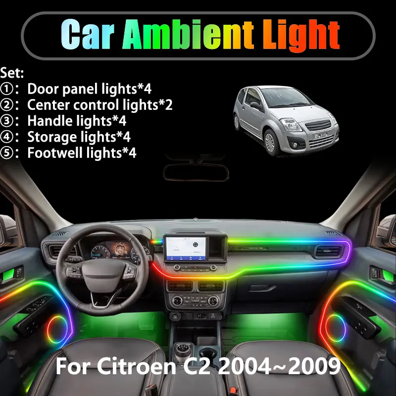 For Citroen C2 2004~2009 2005 2006 2007 2/18 in 1 Car ambient lighting Led trunk interior led lights USB RGB Ensemble Streamer
For Citroen C2 2004~2009 2005 2006 2007 2/18 in 1 Car ambient lighting Led trunk interior led lights USB RGB Ensemble Streamer
