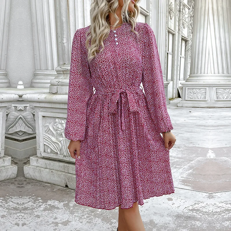 2026 Women's Floral Round Neck Temperament Dress with High Waist and Lace Up Pleated Dress for Women
2026 Women's Floral Round Neck Temperament Dress with High Waist and Lace Up Pleated Dress for Women