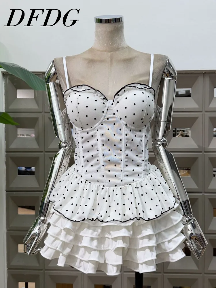 DFDG Women 2026 Spring Two Piece Outfit Polka Dot Boned Corset Top Layered Ruffle Mini Skirt Set Cute Party Cocktail Set
DFDG Women 2026 Spring Two Piece Outfit Polka Dot Boned Corset Top Layered Ruffle Mini Skirt Set Cute Party Cocktail Set
