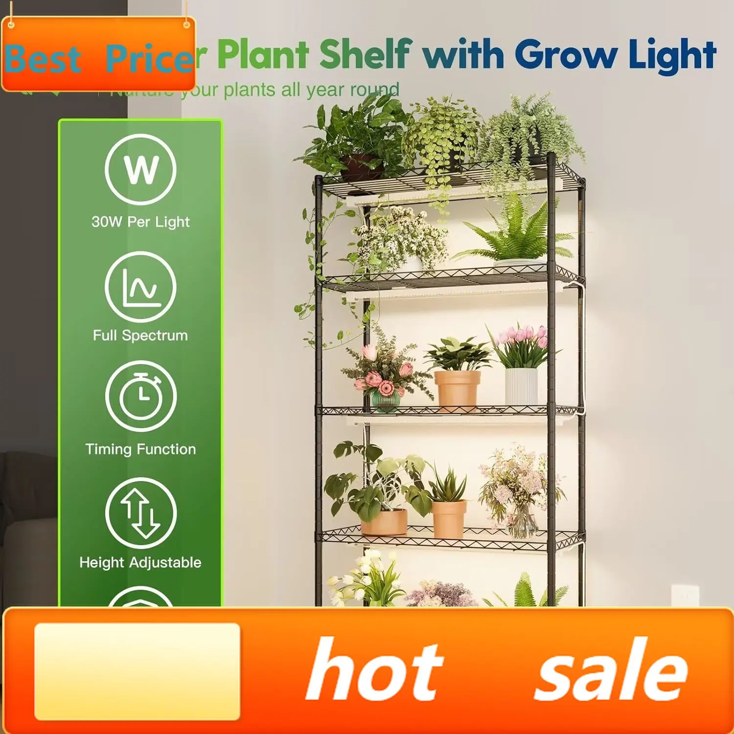 Хит продаж: Подставка для растений с фитолампой, 5-уровневая регулируемая полка для растений с 4 светодиодными фитолампами по 30 Вт, 2 фута, 5000K, полный спектр P
Хит продаж: Подставка для растений с фитолампой, 5-уровневая регулируемая полка для растений с 4 светодиодными фитолампами по 30 Вт, 2 фута, 5000K, полный спектр P