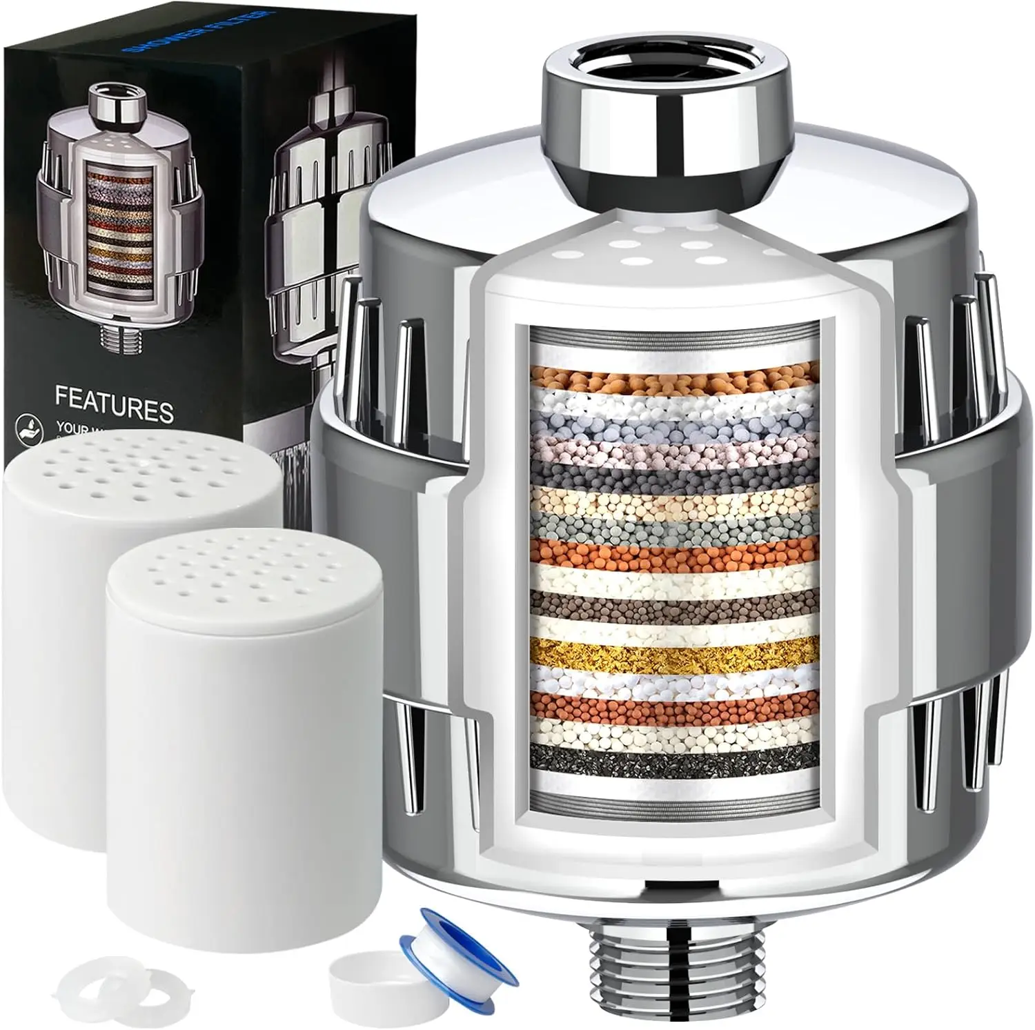 20-Stage Shower Filter for Hard Water, Removes Chlorine & Fluoride, High Output with 2 Cartridges
20-Stage Shower Filter for Hard Water, Removes Chlorine & Fluoride, High Output with 2 Cartridges